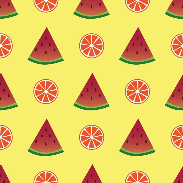 Motif sans couture avec des tranches d'orange et de pastèque. Illustration vectorielle — Image vectorielle