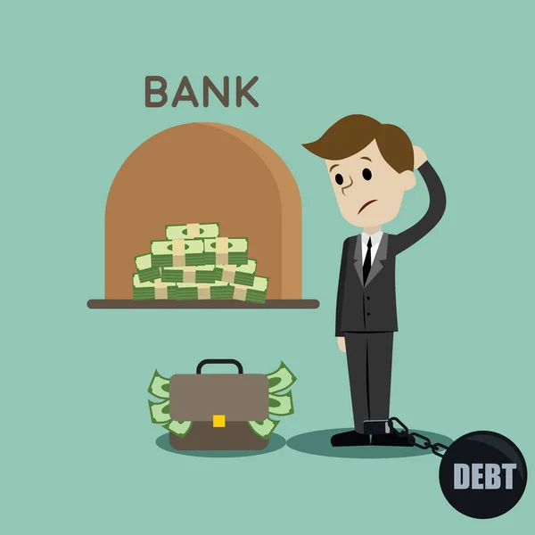 Le crédit. La banque accorde un prêt en dollars. Un homme d'affaires obtient un prêt bancaire et a une dette. Illustration vectorielle — Image vectorielle