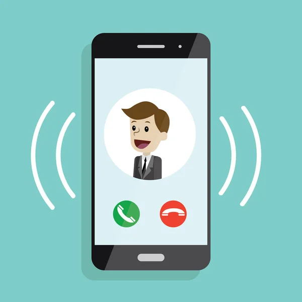Gelen arama. Adamla arama ekranlı akıllı telefon. Cevap konsepti için hazır. Modern düz tasarım grafik öğeleri ve nesneleri iş için. Vektör çizim