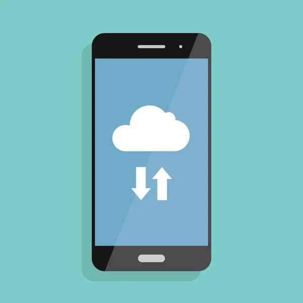 Cloud-Speicher. Cloud-Symbol auf Smartphone-Bildschirm — Stockvektor