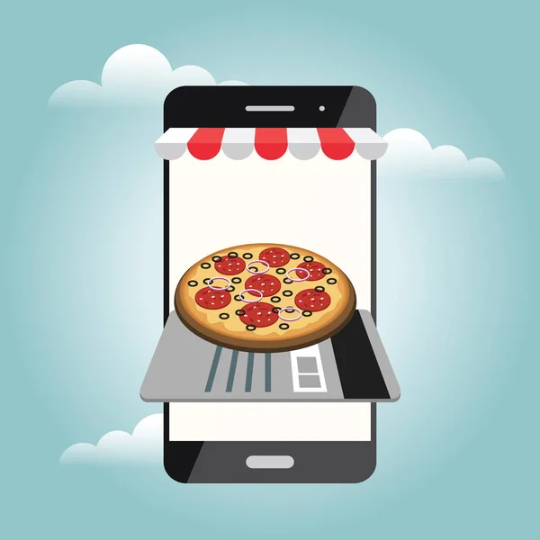 Online hizmet. Gıda teslim. Pizza. Mobil arama. Kredi kartı ile online ödeme — Stok Vektör