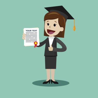 Takım elbiseli bir kadın tutun derece sertifika kolej veya iş okulu veya üniversite diploması.