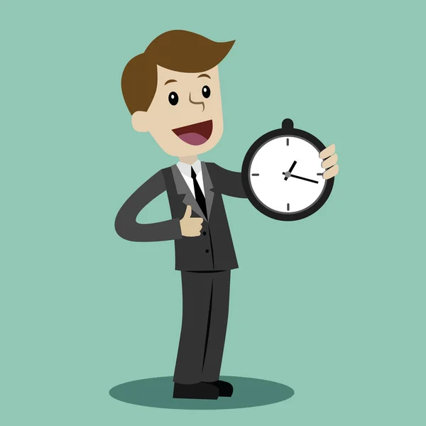 Przedsiębiorca lub kierownik przytrzymaj zegar i przejmuje kontrolę na jego czas — Wektor stockowy
