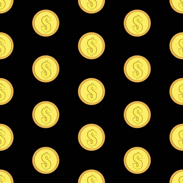 Złote monety z wzór znak dolara. Ikony pieniądze na czarnym tle — Wektor stockowy