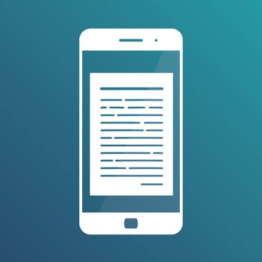 Okuma online Makaleler ve haber üstünde hareket eden telefon. Çevrimiçi Kitaplar. Beyaz arka plan üzerinde izole düz stilde vektör çizim. Degrade mavi zemin üzerine izole simgesi