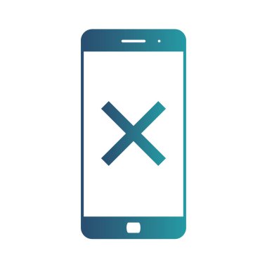 Cep telefonu iptal veya yakın işareti simgesiyle. Vektör simgesi. Beyaz arka plan degrade mavi ikonuna izole