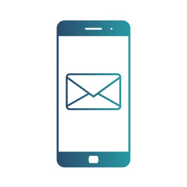 Bir smartphone için gelen bir e-posta ile bildirilmesi. E-posta, spam, e-ticaret. Beyaz arka plan degrade mavi ikonuna izole