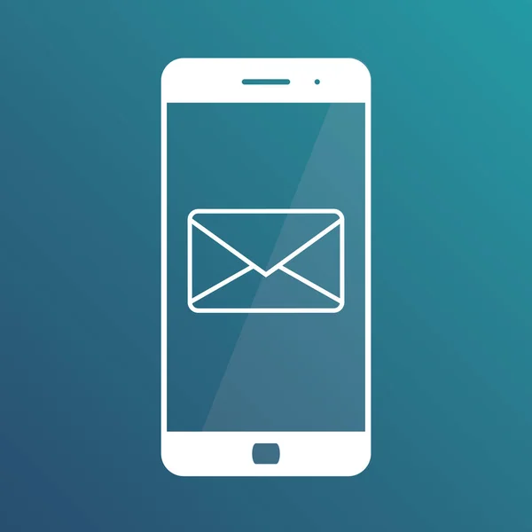 Oznámení o příchozí email na smartphone. E-mailing, nevyžádané pošty, e-commerce. Izolované ikona na modré pozadí s přechodem — Stockový vektor
