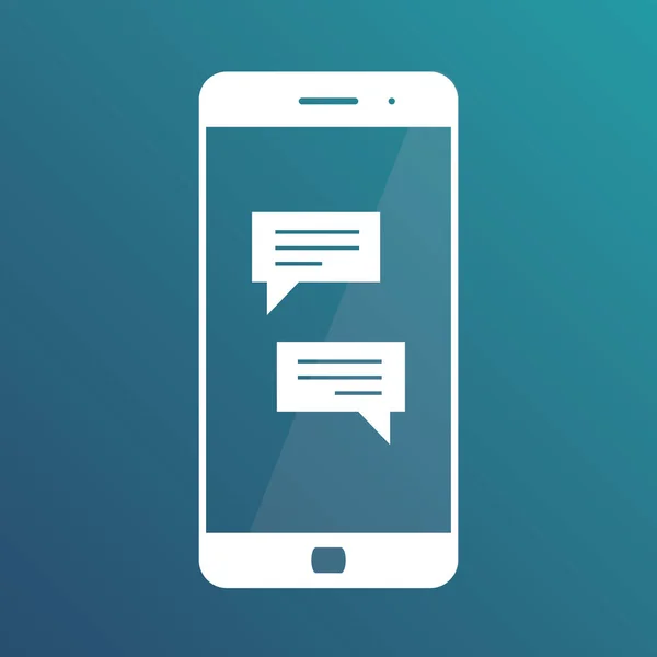 Smartphone con pantalla de chat. Aplicación Messenger. Concepto de diseño plano de mensajes de texto. Icono aislado sobre fondo azul degradado — Archivo Imágenes Vectoriales