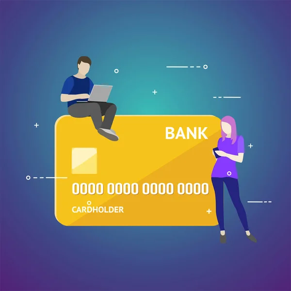 Platte vector illustratie van mobiel bankieren concept. Gebruik van een smartphone voor transacties met bankkaarten en accounts. — Stockvector