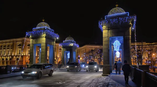 Lomonosovbron Med Nyårsbelysning Petersburg — Stockfoto