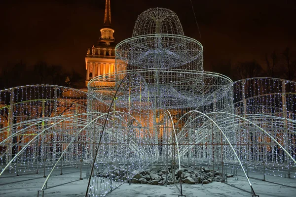 Admiralty Och Fontäner Nyår Belysning Sankt Petersburg — Stockfoto