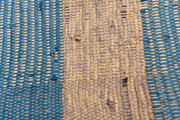 Modré s bílým plátnem domácku tkaný — Stock fotografie