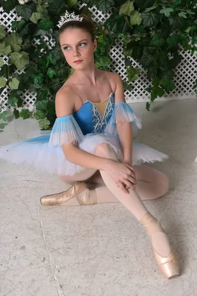 Mladá baletka v modrém — Stock fotografie