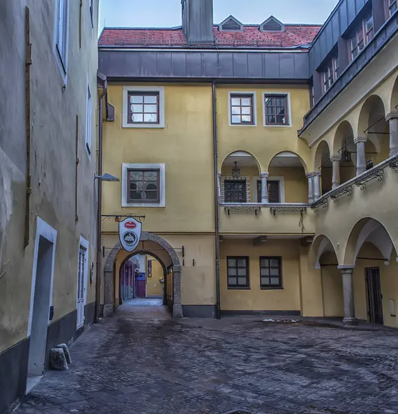 VILLACH, AUSTRIA, Streets of the central part of the city on an — Stock Photo, Image