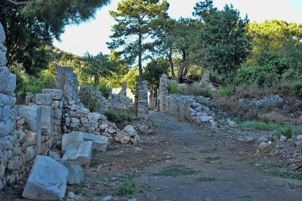 Ruiny vchodu starověkého města Olympos mezi t — Stock fotografie