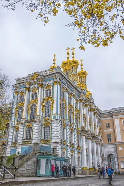 Die goldenen Kuppeln des Katharinenpalastes an einem Wintertag in Puschki — Stockfoto