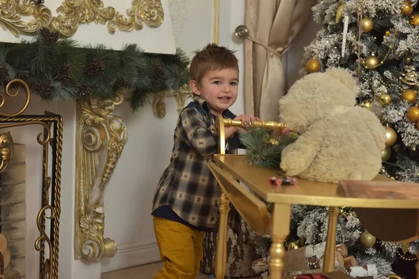 Boy Checkered Shirt Christmas Plays — Stock Photo, Image