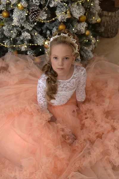 Retrato de una princesa en un exuberante vestido de melocotón —  Fotos de Stock