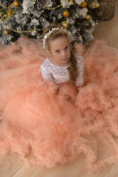 Retrato de una princesa en un exuberante vestido de melocotón — Foto de Stock