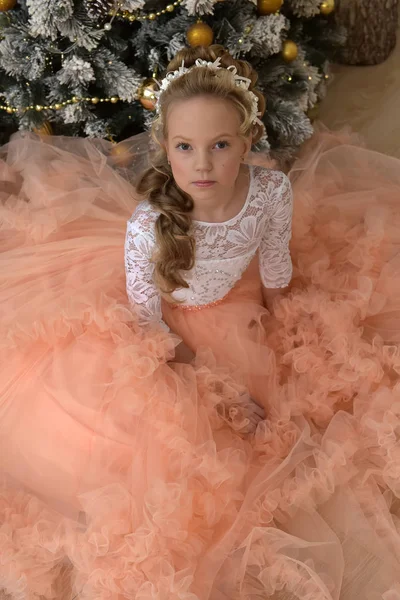 Retrato de una princesa en un exuberante vestido de melocotón —  Fotos de Stock