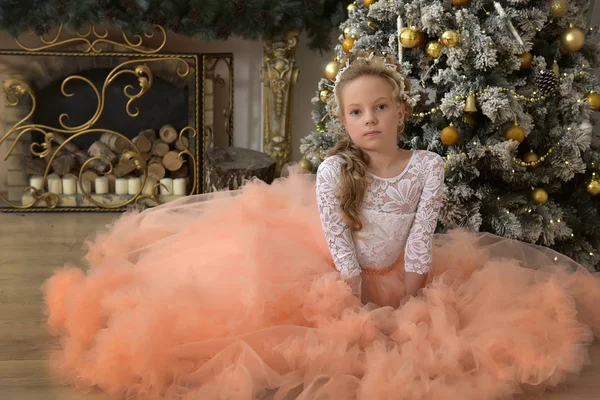 Portrait of a princess in a lush peach dress — Stock Photo, Image