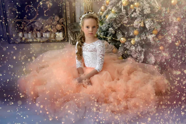 Portrait of a princess in a lush peach dress — Stock Photo, Image