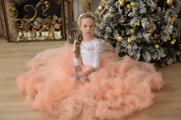 Retrato de una princesa en un exuberante vestido de melocotón —  Fotos de Stock