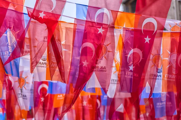 Turkey Istanbul 2018 Turkish Flags Street Istanbul — Stock Photo, Image
