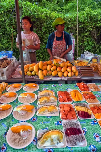 Thailand Pattaya 2017 Sliced Fruit Plate Sale Street Food Market — Stock Photo, Image