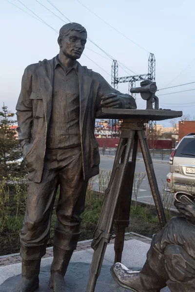 Russia Irkutsk 2018 Monumento Geometri Cercatori Presso Banchina Inferiore Dell — Foto Stock