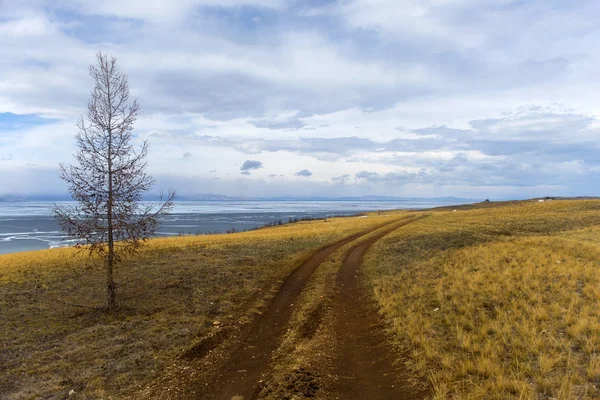 Kurvenreiche Straßen Den Bergen Feldweg Auf Der Insel Olchon Baikalsee — Stockfoto