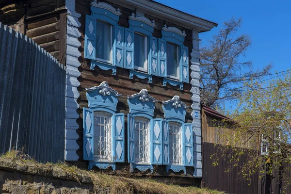 Russia Irkutsk 2018 Wooden Architecture Siberia Wooden Houses Streets Center — Stock Photo, Image