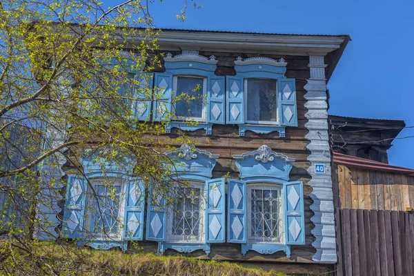 Russland Irkutsk 2018 Holzarchitektur Sibiriens Holzhäuser Auf Den Straßen Zentrum — Stockfoto