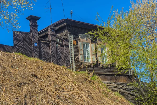 Россия Иркутск 0605 2018 Деревянная Архитектура Сибири Деревянные Дома Улицах — стоковое фото