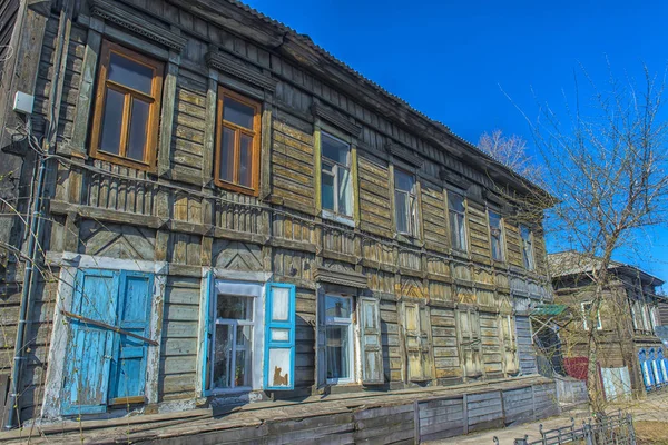 Rusia Irkutsk 2018 Arquitectura Madera Siberia Casas Madera Las Calles —  Fotos de Stock