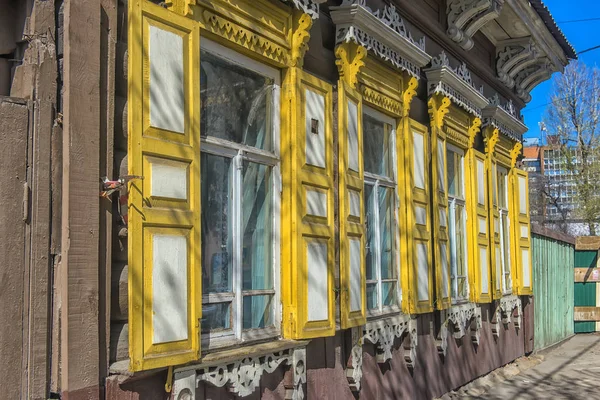 Russia Irkutsk 2018 Wooden Architecture Siberia Wooden Houses Streets Center — Stock Photo, Image