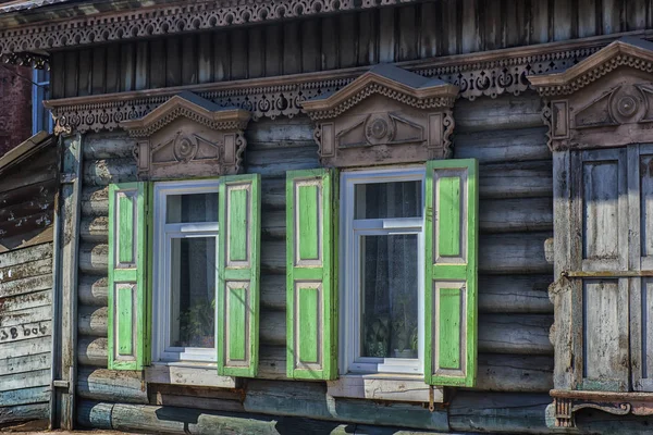 Window Wooden Shutters Siberia — Stock Photo, Image