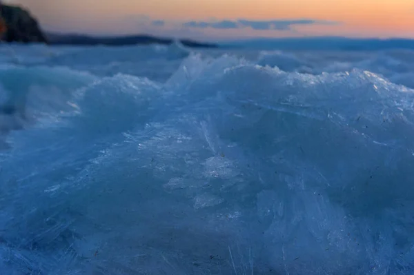 Hielo Baikal Cerca Atardecer — Foto de Stock