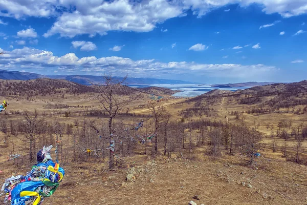 Κλαδί από ένα δέντρο με κορδέλες και Baikal — Φωτογραφία Αρχείου