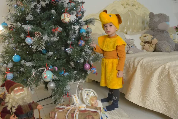 Junge im Hundekostüm an Weihnachten — Stockfoto