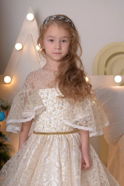 Retrato de menina em Alabaster Vestido vitoriano elegante — Fotografia de Stock
