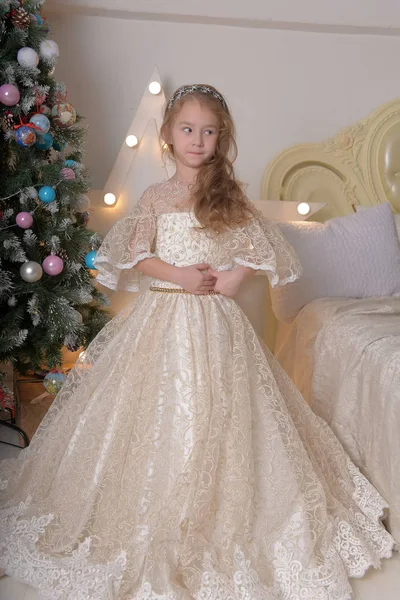 Retrato de menina em Alabaster Vestido vitoriano elegante — Fotografia de Stock