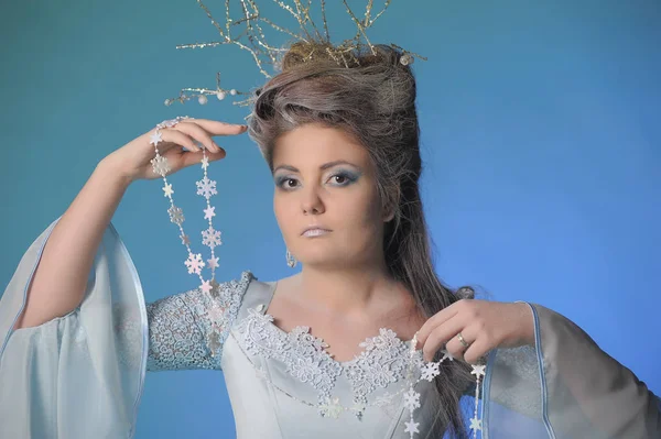 Princesa rainha da neve. belo penteado nevado . — Fotografia de Stock