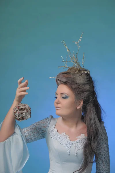 Retrato de la reina del hielo en la imagen de la Reina de las Nieves. Hermosa gir —  Fotos de Stock