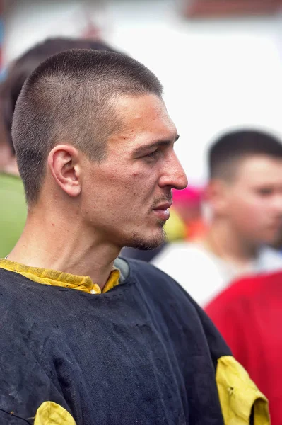 Portrait of a man in a medieval costume at the festival of histo — Stock Photo, Image