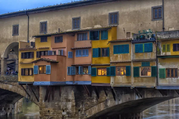 Florence Italy 2018 Golden Hour Ponte Vecchio Medieval Stone Closed — Stock Photo, Image