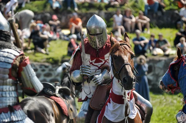 Russia Izborsk 2013 Medieval Battle Horseback Field Medieval Festival Iron — Stock Photo, Image