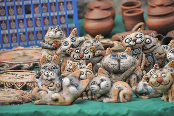 Russia Petersburg 2019 Ceramic Cats Sale Fair — Stock Photo, Image