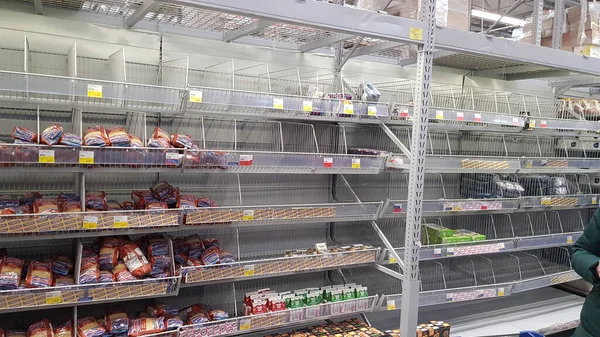 Russia Petersburg 2020 Empty Shelves Cereals Supermarket Due Coronovirus Epidemic — Stock Photo, Image